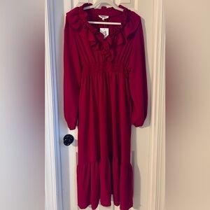 NWT. Elegant Long Sleeve Red/Burgundy Dress. Size S